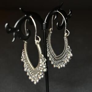 Silver Tone Bohemian Hoop Earrings with Dangling Beads